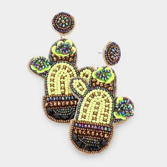Cactus Seed Bead Dangle Earrings - Picture 1 of 5